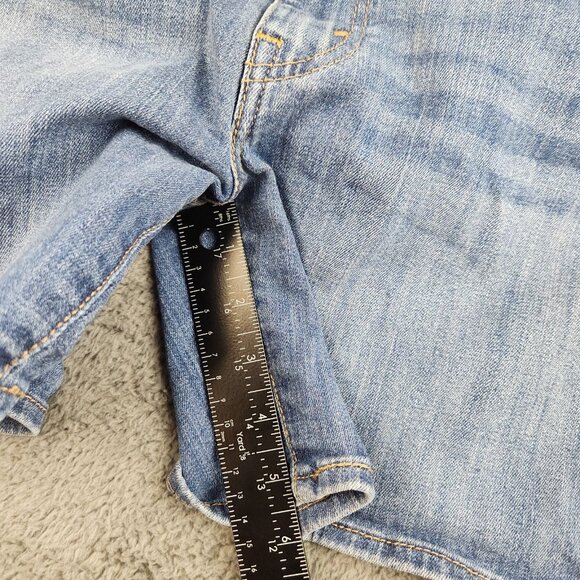 Women's Blue Jean Denim Shorts Size 30 Mid Rise Flat Front Whiskered 5" Inseam - Picture 10 of 13